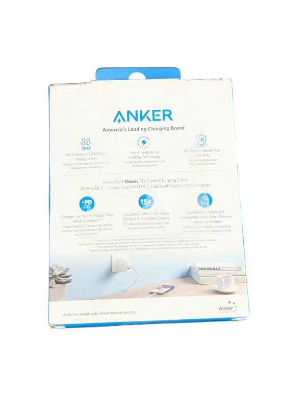 Cc1O Anker Apple Fast Charge Power Port Classic PD 2 w/ 3' Charging Cable White gallery
