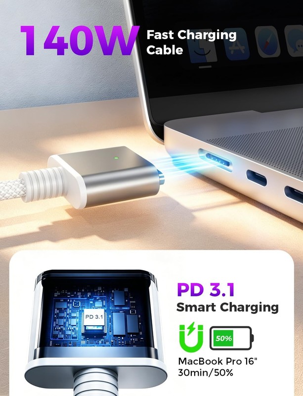 140W USB-to Magnetic 3 Cable 6.6FT with Indicator gallery