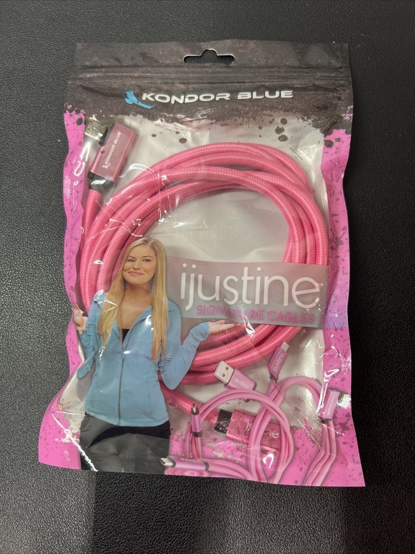 ijustine X Kondor Blue 6’ USB-C To USB-C Right Angle Cable (Pink)