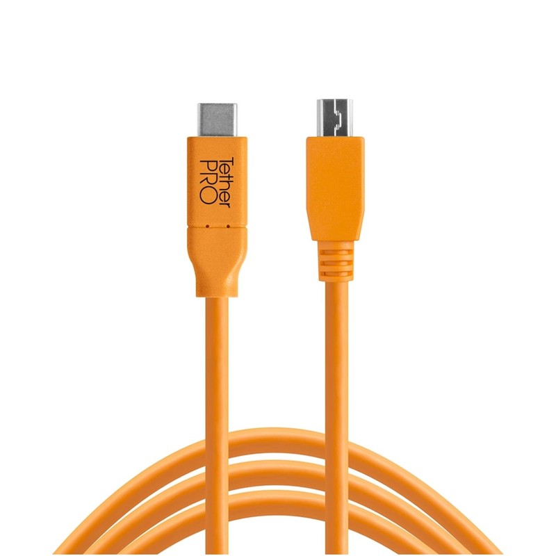 TetherPro USB-C to 2.0 Mini-B Cable, High-Visibility Orange