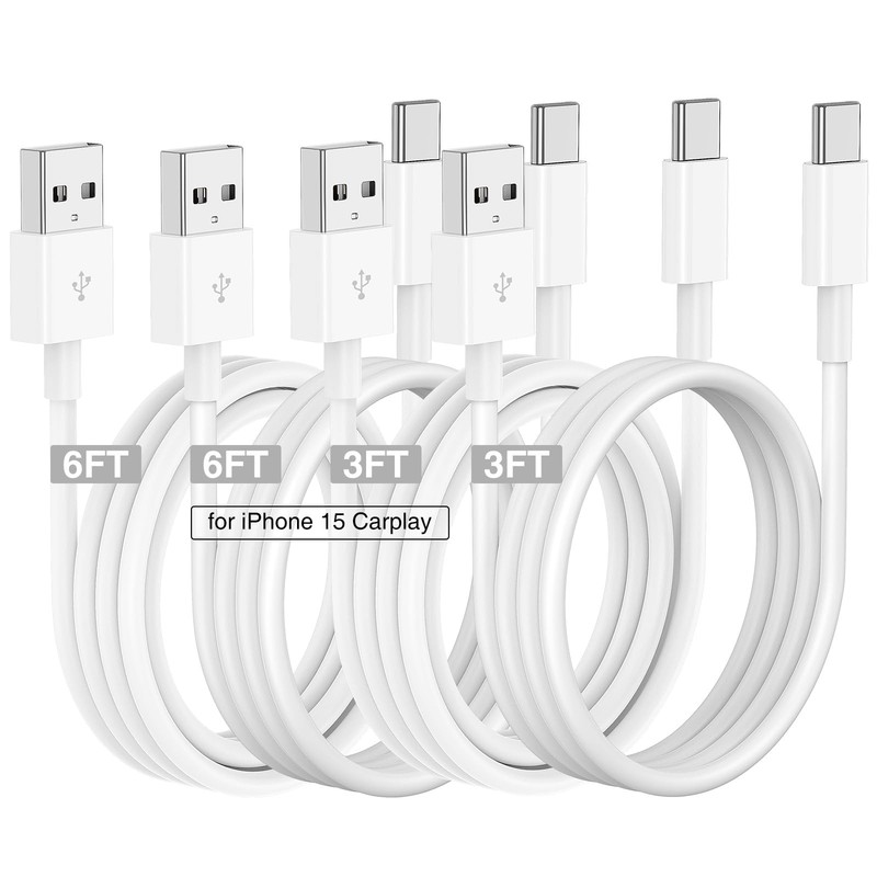 4-Pack Car Charging Cable For Phone Fast Power Cord Data Sync Lead White Mix