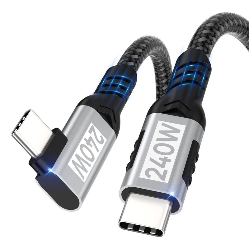High-Speed 1.64FT USB C to C Cable, 240W PD 3.1, Right Angle Braided Design gallery