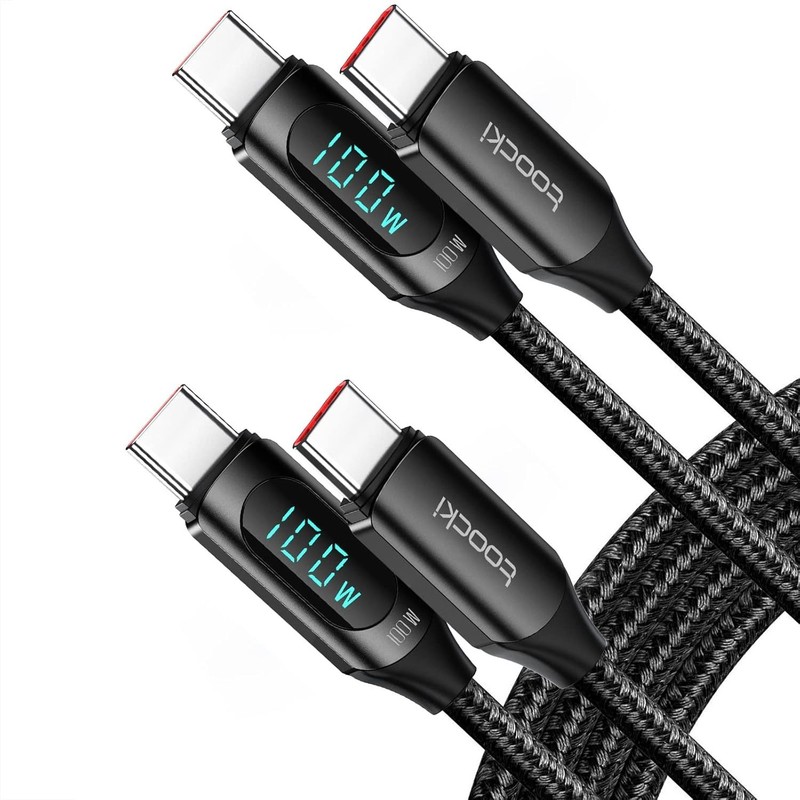 100W USB-C to USB-C Fast Charging Cable 6.6FT with LED Display | Nylon Braided T