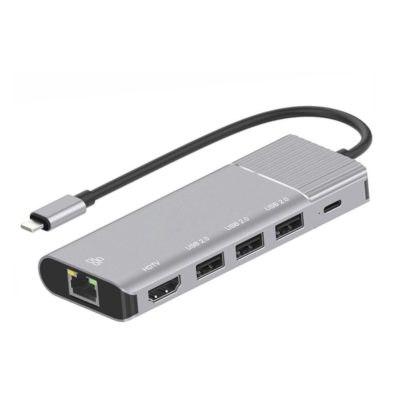6-in-1 Adapter USB Hub HDTV HDMI RJ45 Network Port Charger Port for Cell Phones