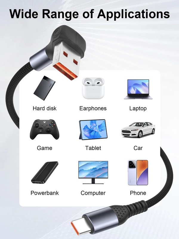 Right Angle USB A to C Cable 90 Degree 66W USB A to C PD Power Delivery Nylon... gallery