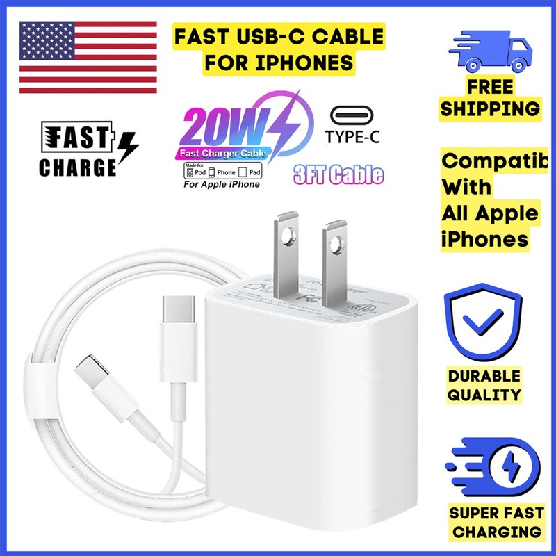 20W Power Fast Charger Cable Type C For iPhone 14 13 12 11 Pro Max Xs XR 8 Plus