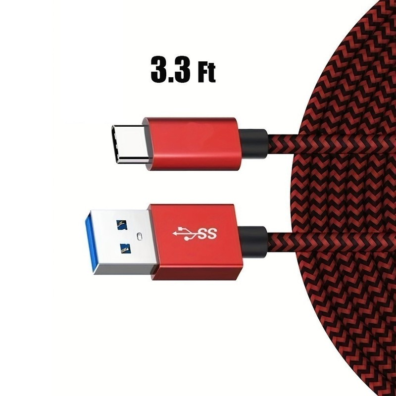 USB A to USB C Cable 3.3FT Red Black Braided Fast Charging Sync Cord 1/2/3 Pack gallery