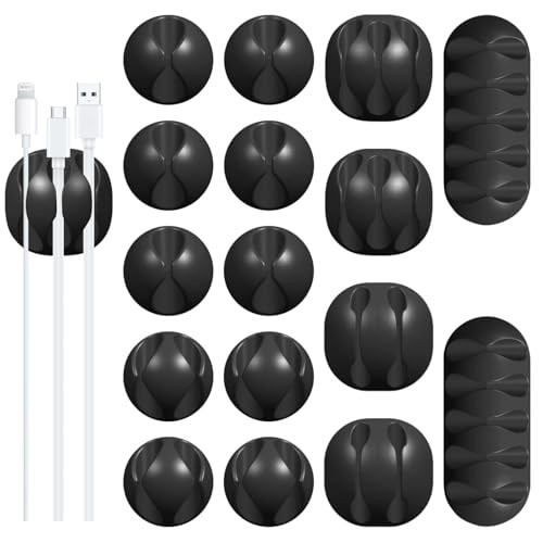 16Pack Black Desk Cable Management,Adjustable Cord Organizer Cable Clips,Cable