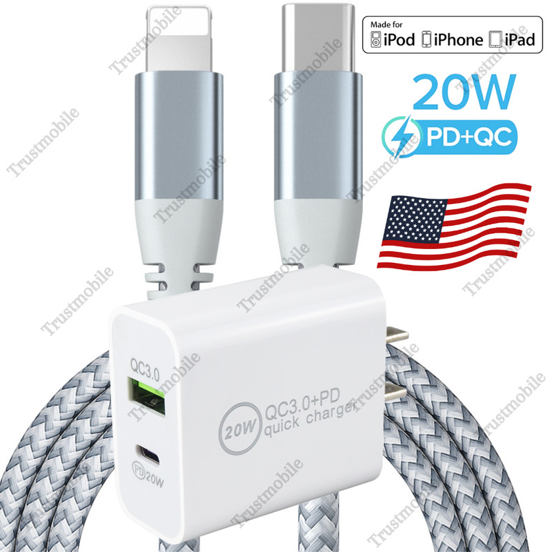 20W Wall Adapter USB-C Fast Charger PD Charging Cable For iPhone 14 13 12 11 X 8
