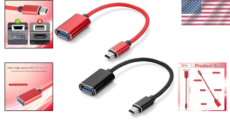 2 Pcs Mini USB OTG Adapter – Braided Cable for Fast Data Transfer & Charging gallery