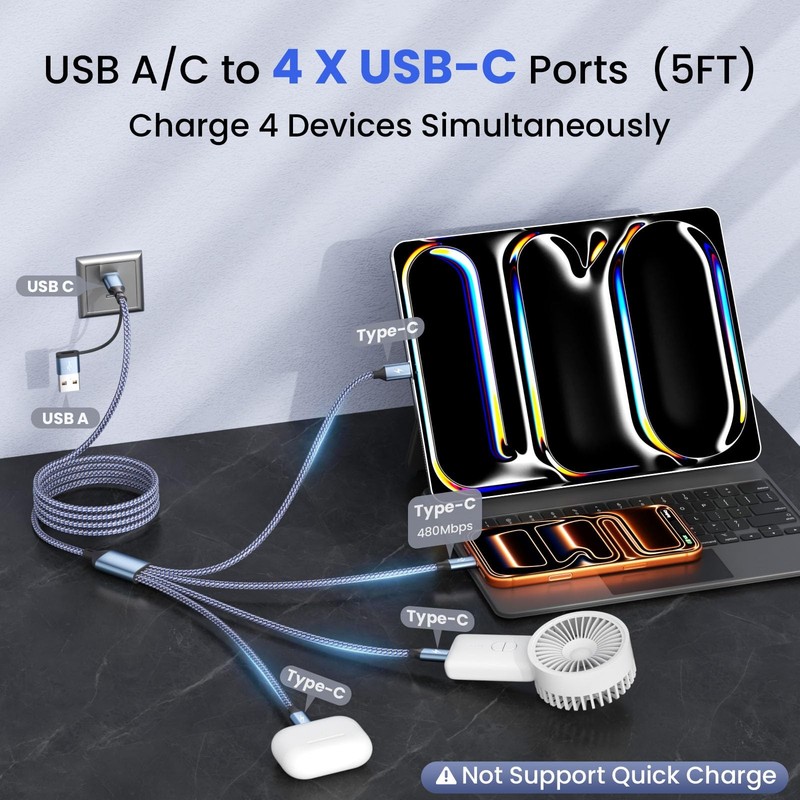USB C Splitter Multi Charging Cable, USB A/C to USB C Cable[2Pack 5Ft], 4 in ... gallery