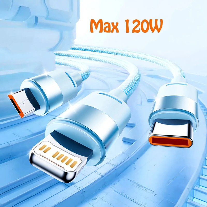 3 in 1 USB Fast Charging Cable for Multiple Devices,Braided Cord with Type C/L/M gallery