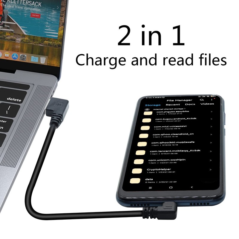 90 Degree Micro USB Cable 25cm USB A to Micro USB Charging and Data 2-Pack gallery