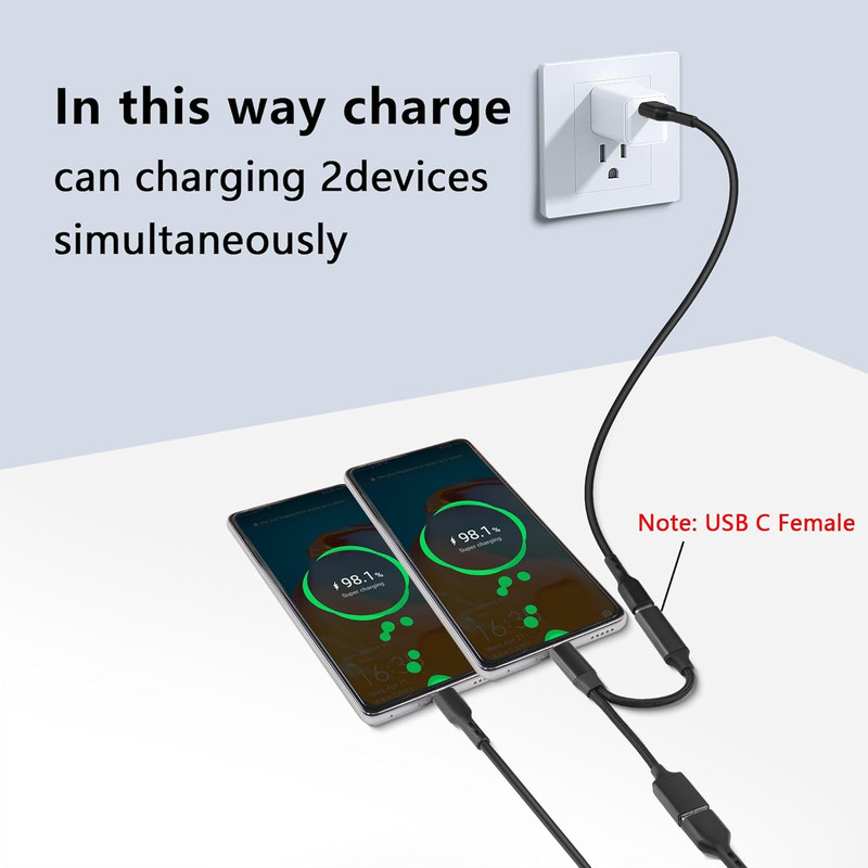 GELRHONR USB C OTG Charging Adapter, 2 in 1 Type-C Splitter with 10W Charging an gallery