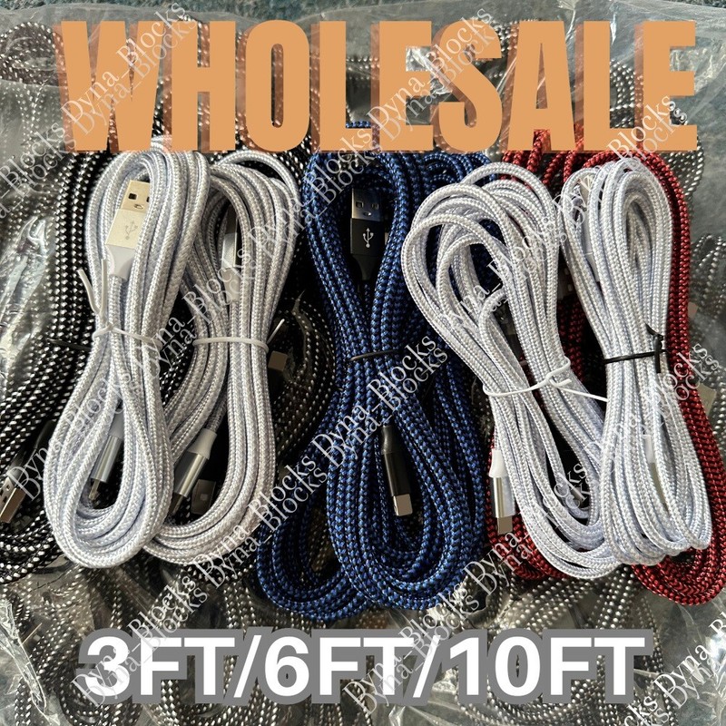 Bulk Lot Braided USB Cable 3/6/10FT For iPhone 14/13/12/8/7/6/5 Fast Charge Cord