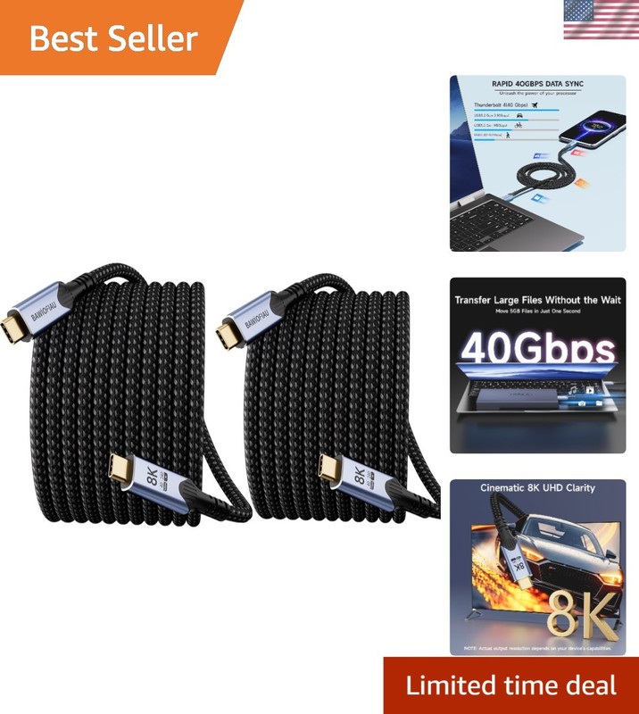 10FT USB 4 Braided Cable 2-Pack - Fast Charging & Universal Compatibility