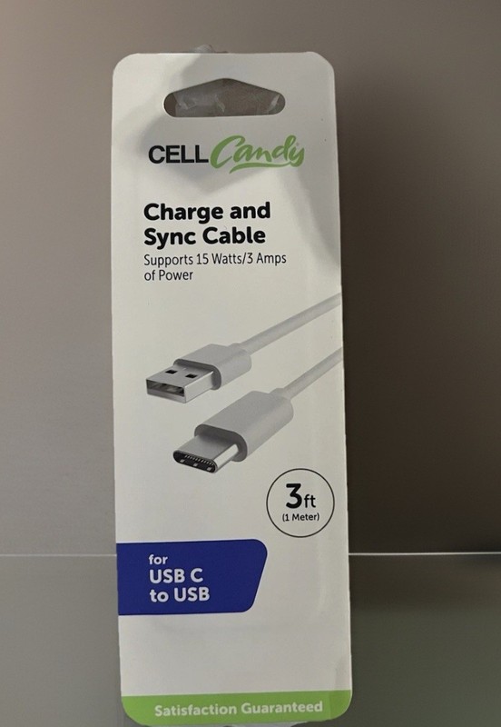 CELL Candy Fast Charge and Sync Cable USB C to USB Ports (White) 3 Ft Long. 3 Pk