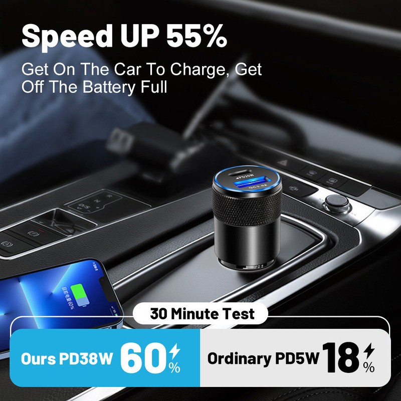 38W 2 Ports PD USB-C Fast Charging Car Charger Adapter For iPhone 14 13 Samsung gallery