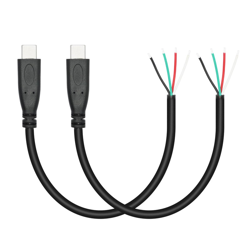 USB C 4 Pin Bare Wire Cable 11Inch Pigtail for Repair DIY 5V/3A 2-Pack