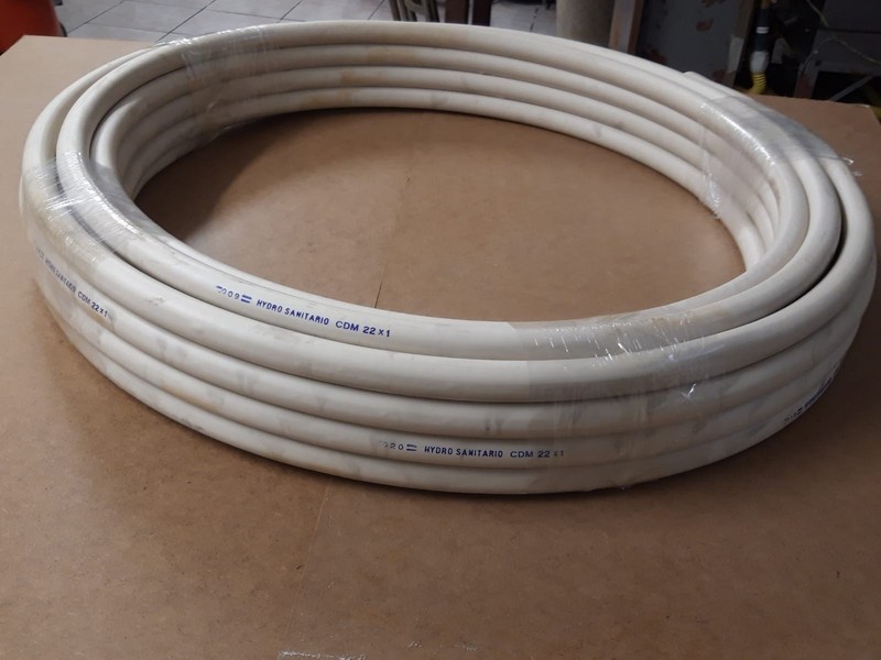 Tubo rame idro sanitario 22×1 mm. con guaina PVC stellare, matassa da 25 Mt.