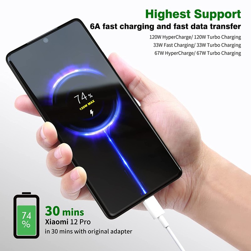 Original USB-C Adapter Cable 6A Fast Charging For Xiaomi Mi Redmi Note 11 Pro+ gallery