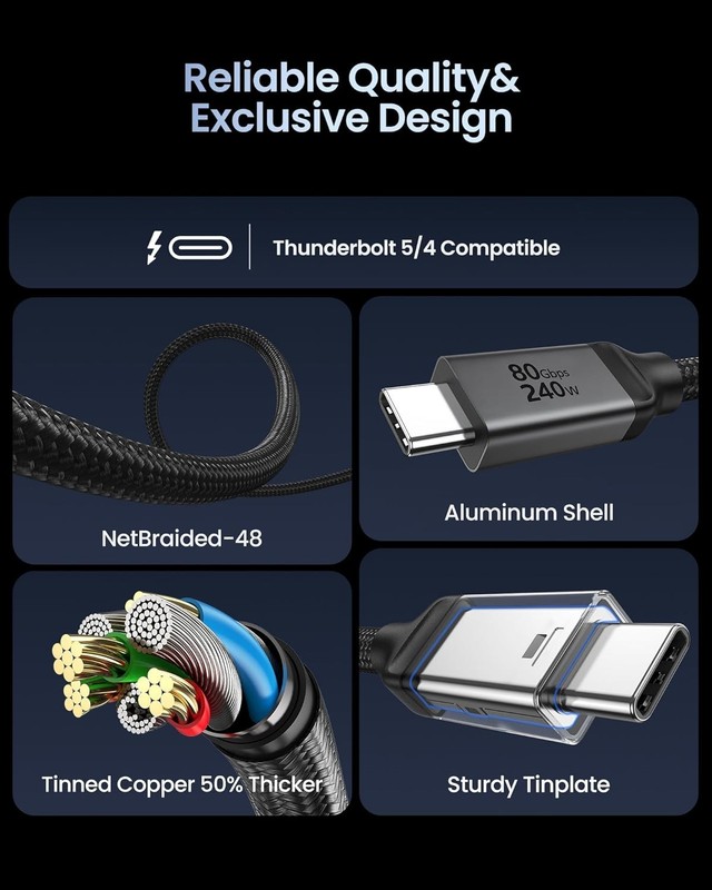 80Gbps Thunderbolt 5 Cable 1FT, 240W PD Charging gallery