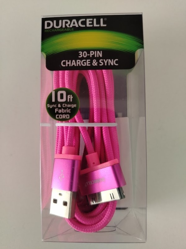 Duracell Sync & Charge 30-Pink USB Cable 10′ 10 foot long fabric cord Pink NW