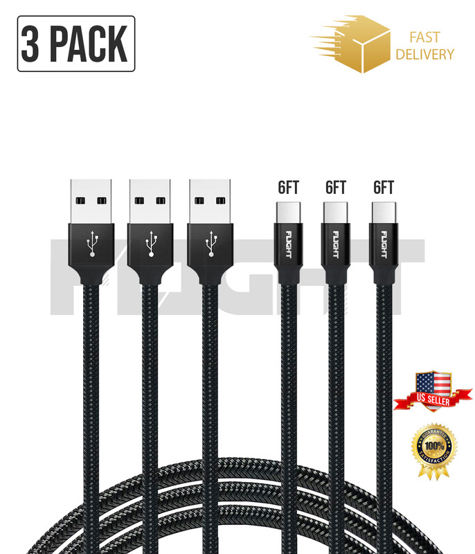 3-Pack 6ft Heavy Duty Fishnet Type C Cable for Android Samsung HTC LG Charger