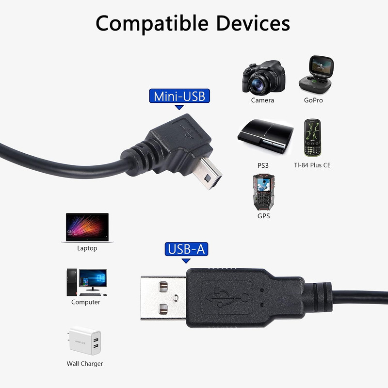 Dash Cam Power Cord, 9.8FT 90 Degree Mini USB Cable, Angle Mini USB B gallery