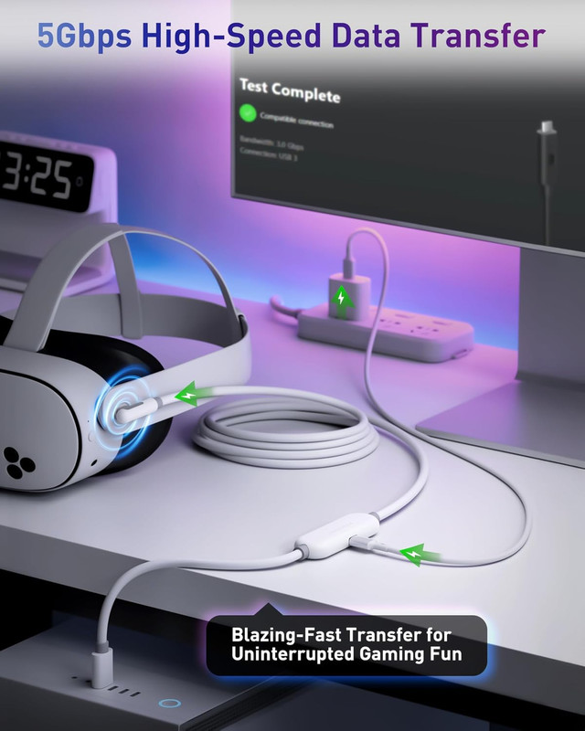 VR Charging Link Cable 16FT USB 3.0 Data Charge for Quest 3 Quest 2 Pico 4 White gallery