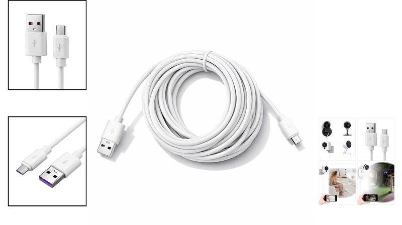 Durable 13ft Micro USB Charger Cable for Indoor Outdoor Security Cameras gallery