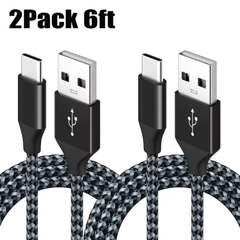 2Pack 6Ft USB to Type-C Cable Fast Charger Charging Data Sync Cord US