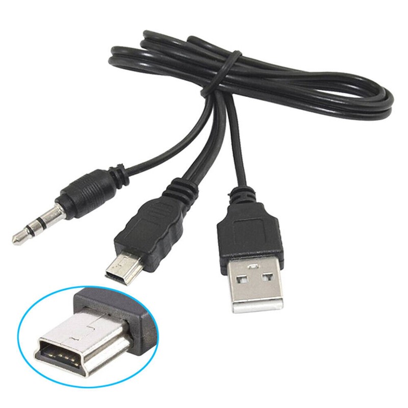Mini USB to 3.5mm jack plug + USB 2.0 A plug audio charging cable 0.5m