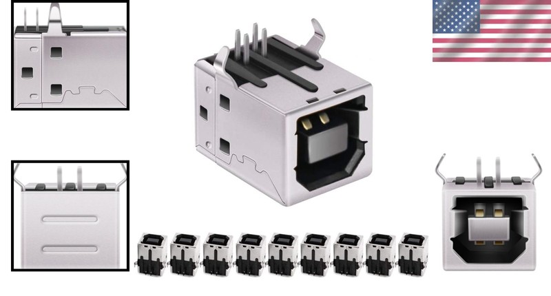 10 USB Female Type-B Jacks 4-Pin Right Angle DIP Sockets for Peripheral Devices gallery