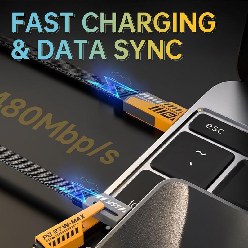 65W 4 in 1 Multi Charging Cable Flat Braided USBC Charge Cord LOT Data Transfer gallery