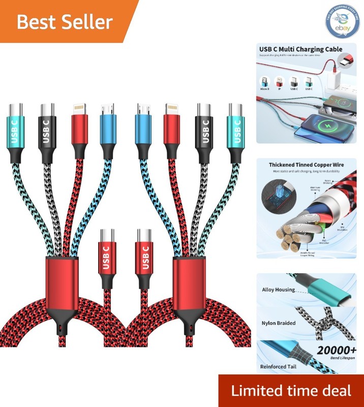 Travel-Ready 4 in 1 USB-C Charging Cable for Multiple Devices – 5FT Length