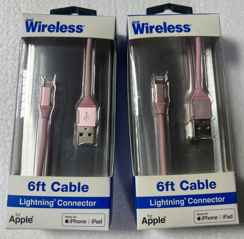 2 PACK!! Just Wireless 6ft Cable For iPhone / iPad – PINK NEW 2 PACK!! NEW!!!