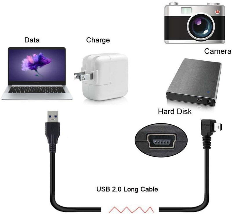 Mini USB Cable USB 2.0 Male to Mini USB 5 Pin Male 90 Degree up Angled Charging gallery