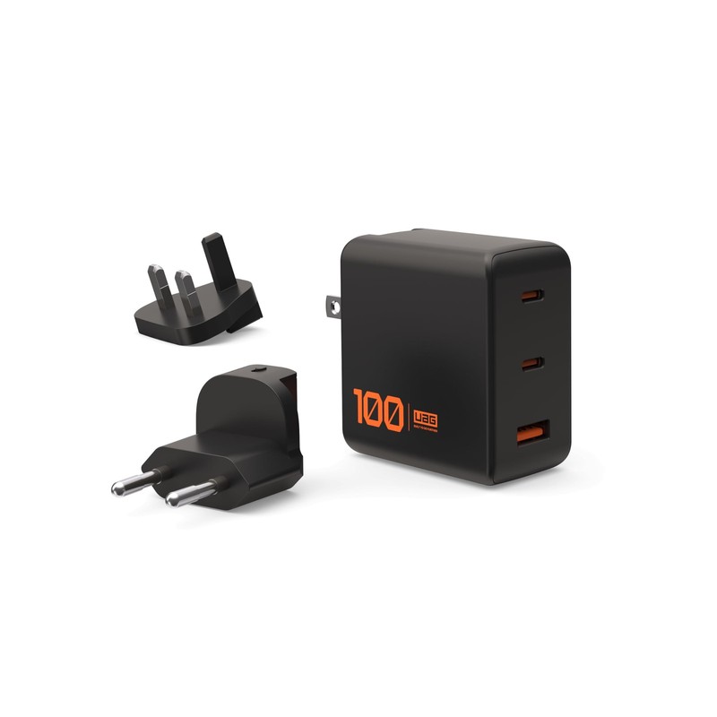 UAG SRG 100W GaN 3-Port Wall Charger w/ Universal Plug – USB USB-C Fast, Black