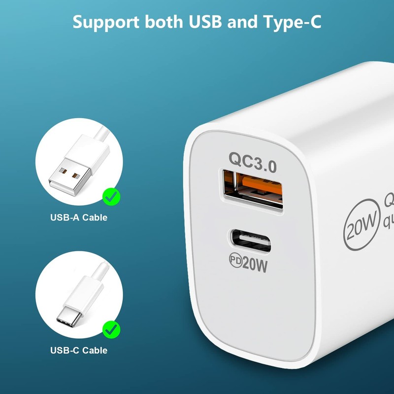 3Pack QC 3.0+20W PD Fast Wall Charger Adapter USB Cable For iPhone 15 Android LG gallery