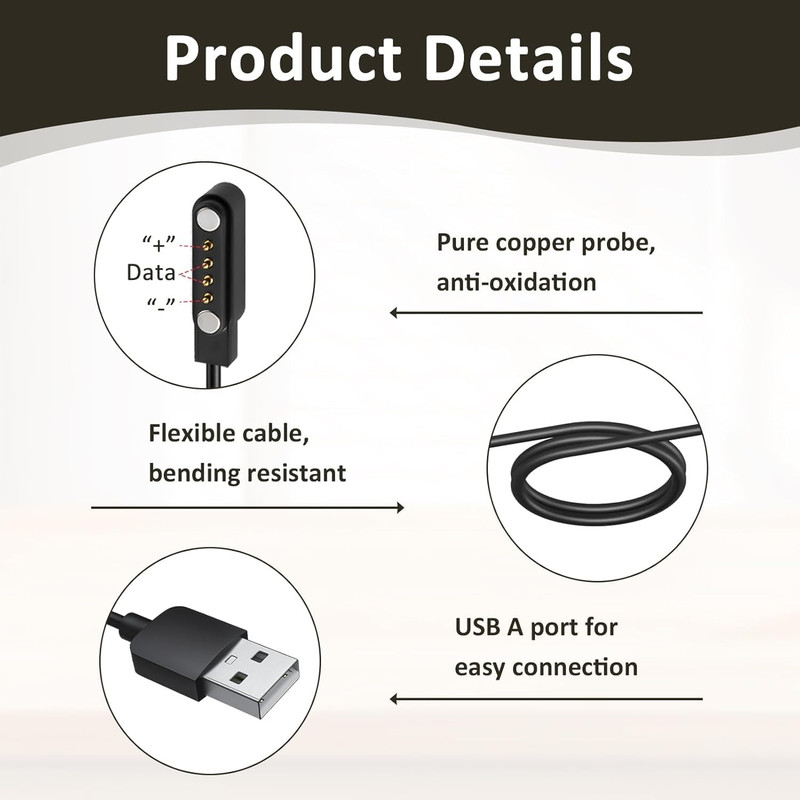 2 Pack Universal Magnetic Charger Cable, 4 Pin 7.62mm Fast Charging Cord for Sma gallery