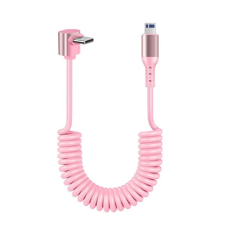Coiled USB A to USB C Cable for Car,90 Degree Right Angle,Retractable Spring,Typ gallery