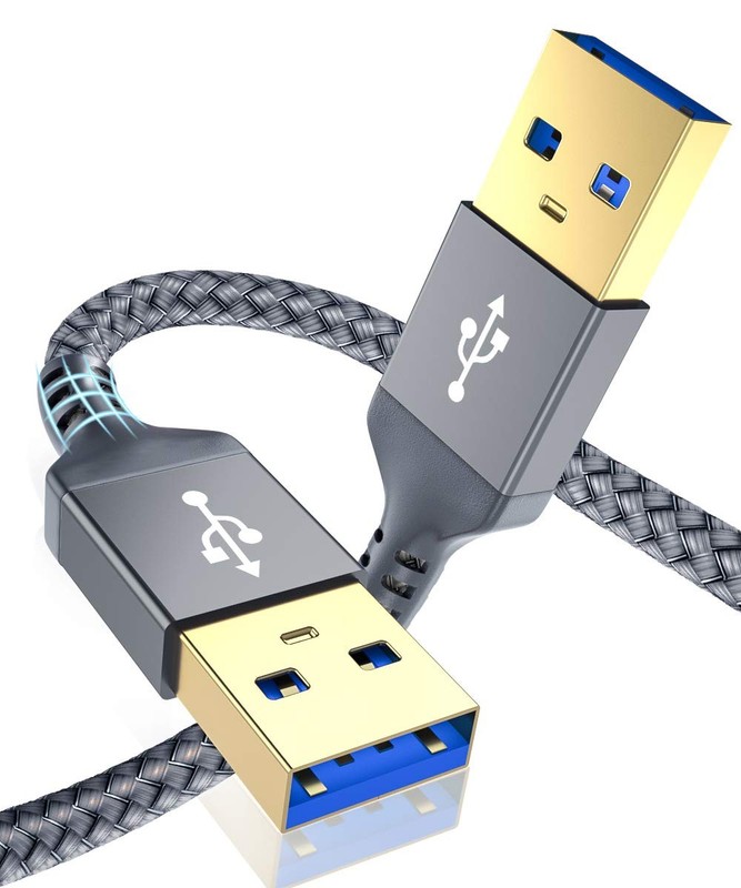 USB 3.0 Male to Male Braided Nylon Cable 6.6 FT High-Speed Transfer Cord