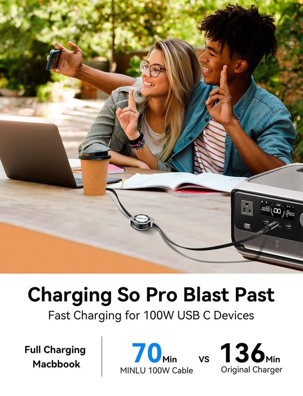 Retractable USB C to USB C Cable4 Ft, 2Pack,100W USBC 5A Fast Charging Cord, ... gallery