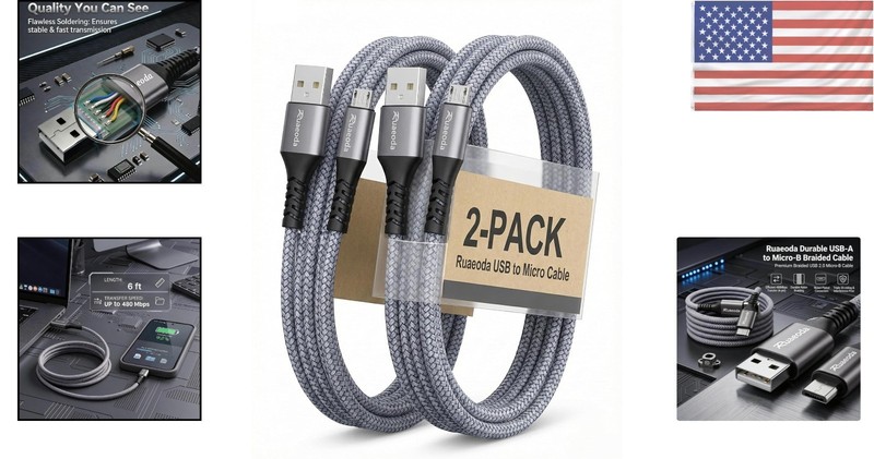 Braided 6ft Micro USB Cable 2-Pack: Unbreakable Durability for Tech Essentials gallery