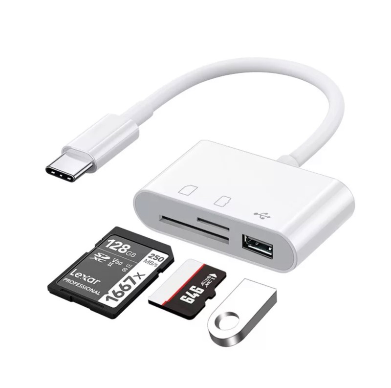 Adaptador USB OTG a Puerto Tipo C, Lector de Tarjetas TF, CF, SD, Flash.