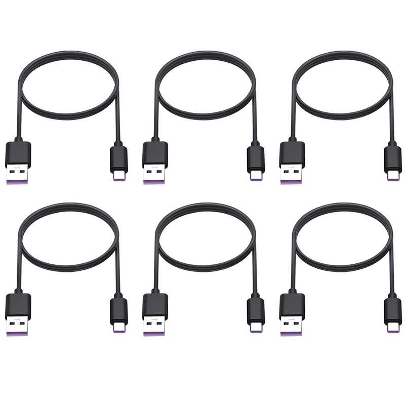 6-Pack USB C Charging Cable 6ft – USBC to USBA Charger Cord 6 feet, Black