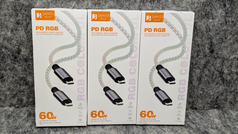 3 x USB-C to USB-C PD 60W Lighted RGB Colored Fast Charger Cable 100cm/3ft