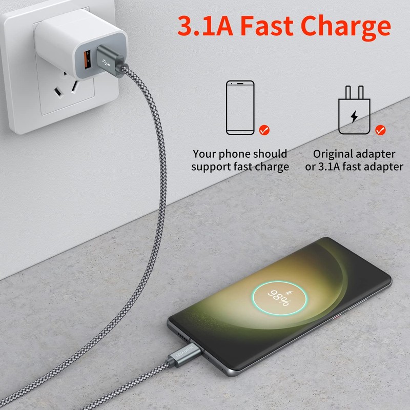 USB C Cable 2Pack 3ft Nylon Braided Car CarPlay Fast Charger Cord Gray gallery