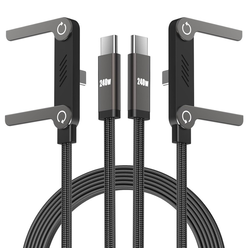 240W USB C to USB C Cable with Foldable Stand,2Pack 5FT Sideways Invisible Charg